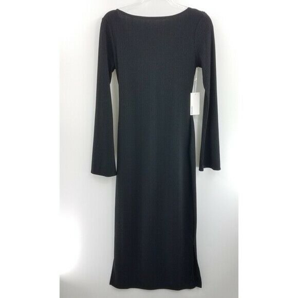 Reformation Nessa Dress Ribbed Maxi Length High Neck Long Sleeve Black Medium - Picture 7 of 12